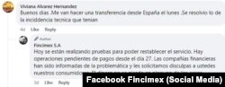 Captura de Imagen a la respuesta de Fincimex a una usuaria en Cuba